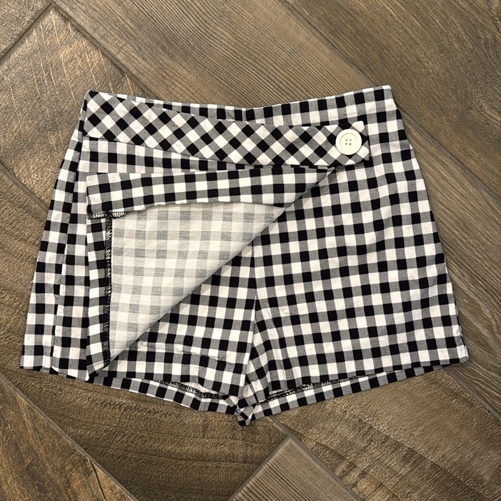 Joe Benbasset Women’s Gingham Skort Med. Black White Plaid Faux Wrap High Waist - Picture 7 of 11